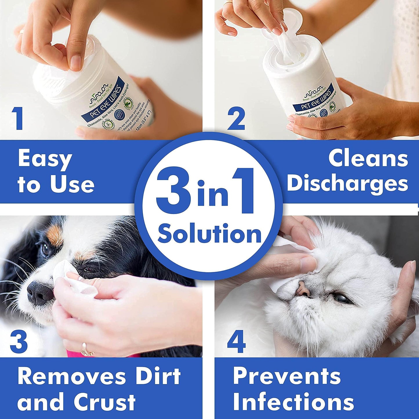 Arava Pet Eye Wipes for Dogs Cats Puppies & Kittens 100 Count