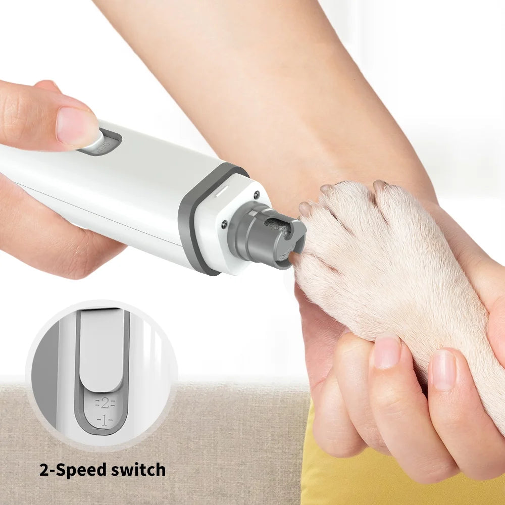 Dog Nail Grinder, 2 Speed Rechargeable LED Dog Nail Trimmer, Clipper for Dogs and Cats, White