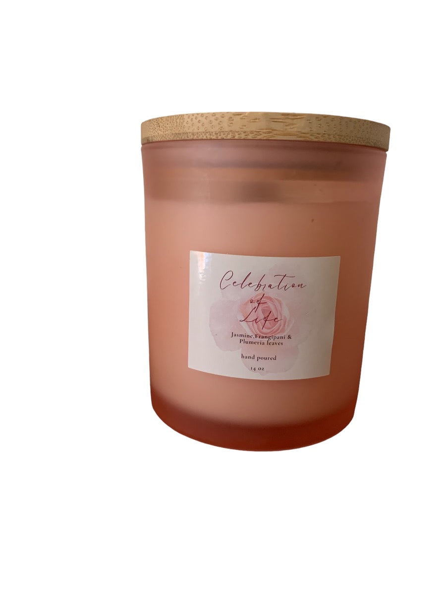 Celebration of Life 14 oz Soy Candles in Frosted Container w/Bamboo