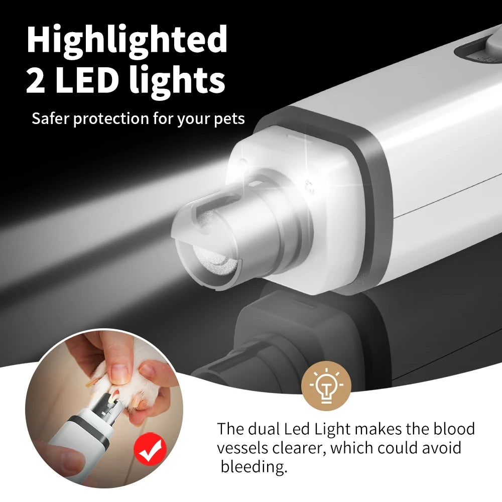 Dog Nail Grinder, 2 Speed Rechargeable LED Dog Nail Trimmer, Clipper for Dogs and Cats, White
