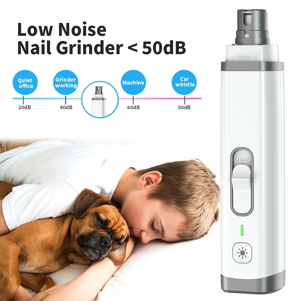 Dog Nail Grinder, 2 Speed Rechargeable LED Dog Nail Trimmer, Clipper for Dogs and Cats, White