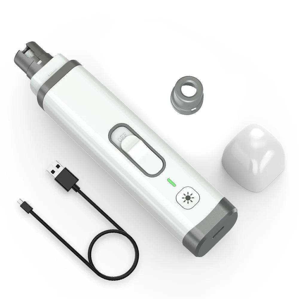Dog Nail Grinder, 2 Speed Rechargeable LED Dog Nail Trimmer, Clipper for Dogs and Cats, White